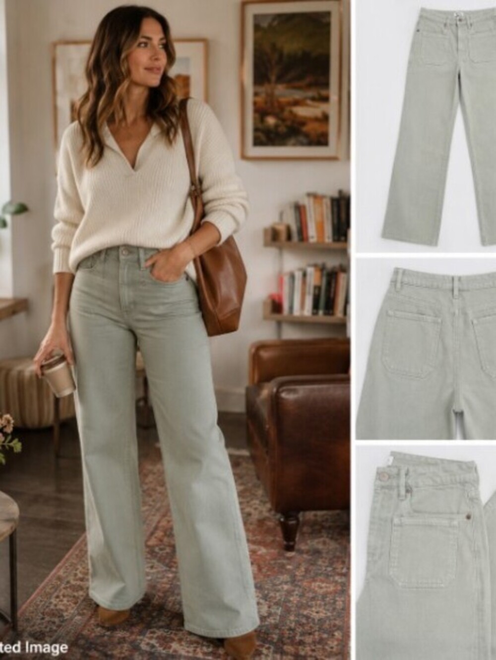 Reformation Alyssa Jeans Women's 29 Green High Rise Wide Leg Long Stretch Denim